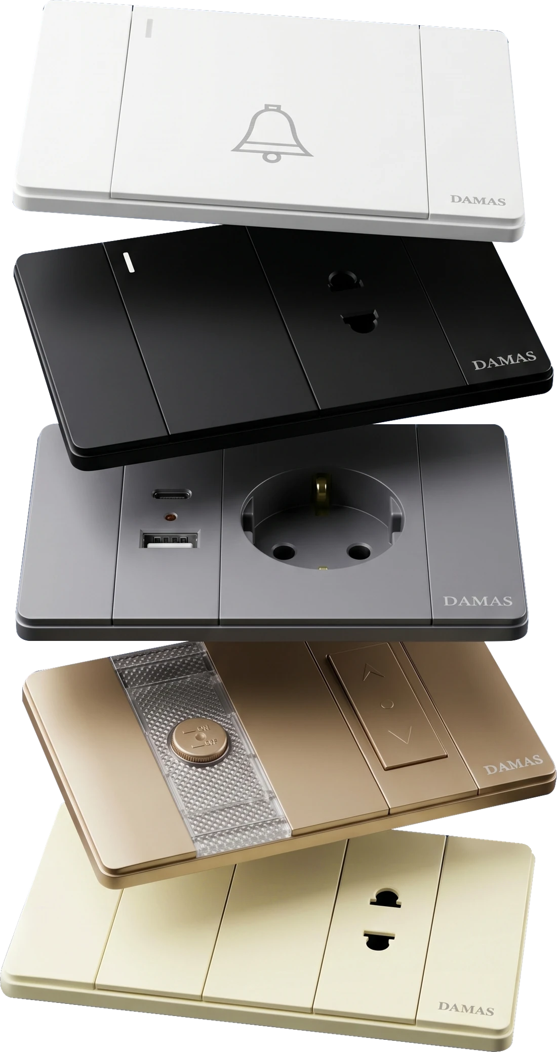 Damas Electric switches in five matte finishes