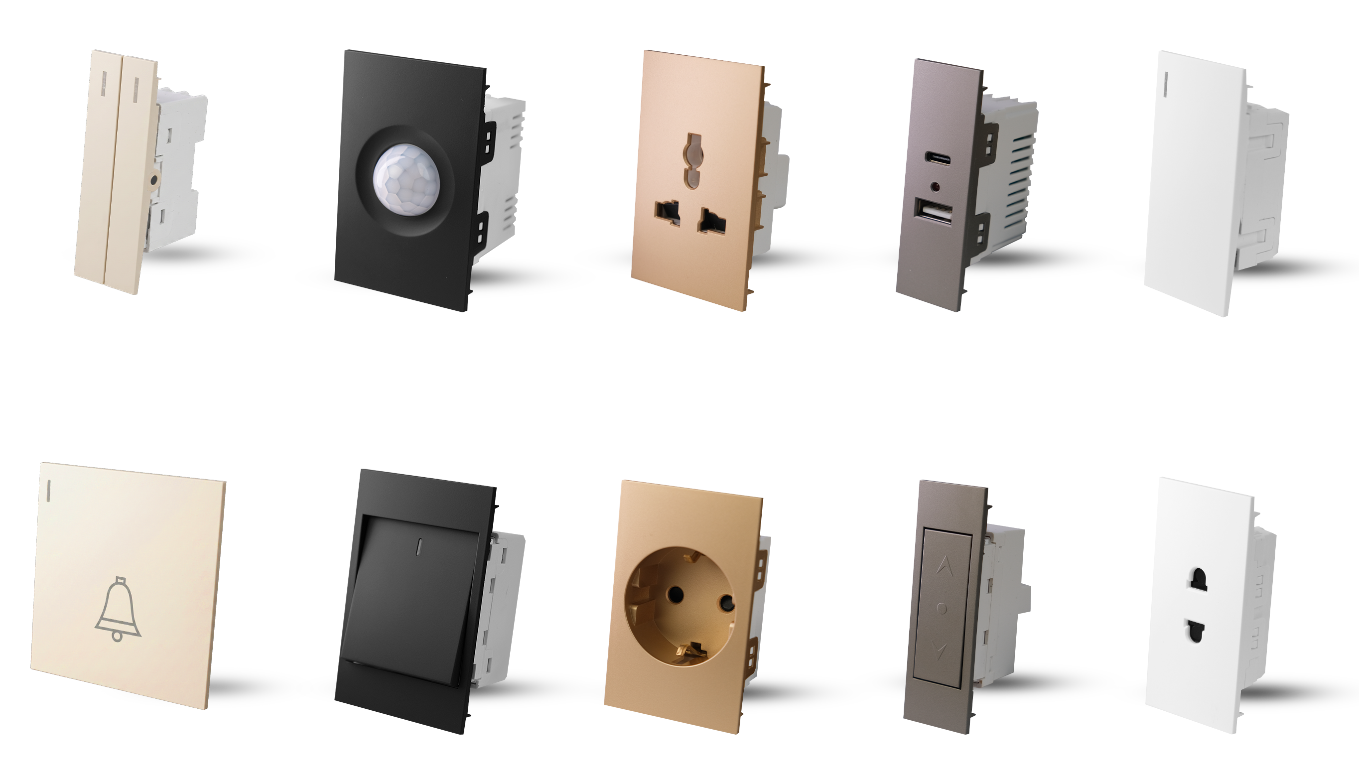Damas Electric switches and sockets in four finishes